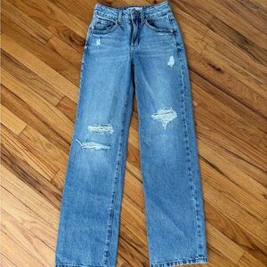 Garage Light Blue Distressed Straight Leg Jeans